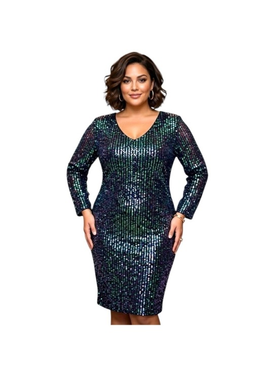 IN'VOLAND Dresses & Skirts - Black Green Sequin Bodycon Dress 16W Party Cocktail
